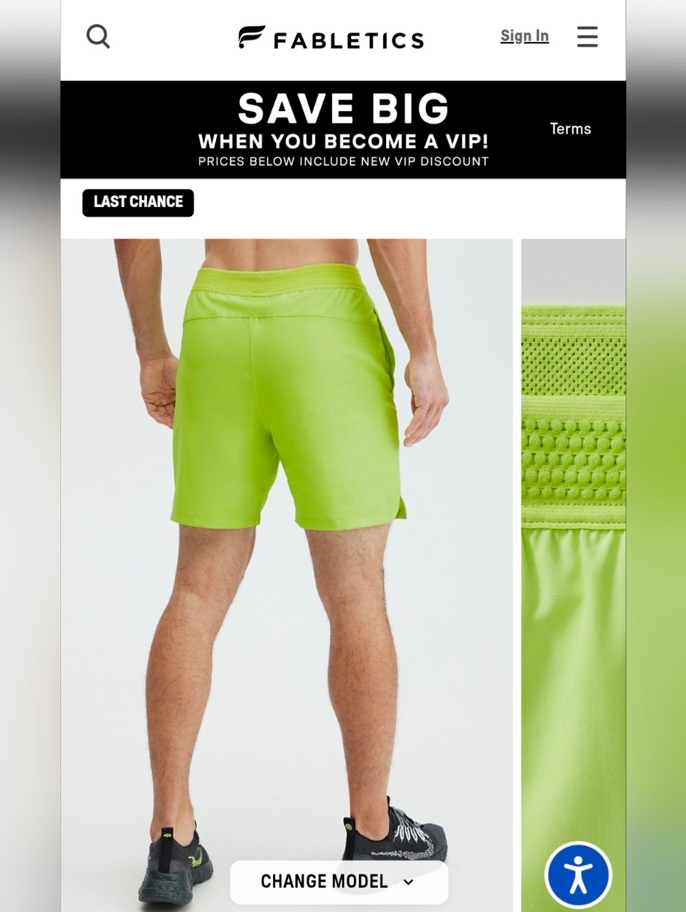 Men's Fabletics Fundamental Shorts Neon Lime Athletic Lined Shorts - Picture 9 of 10